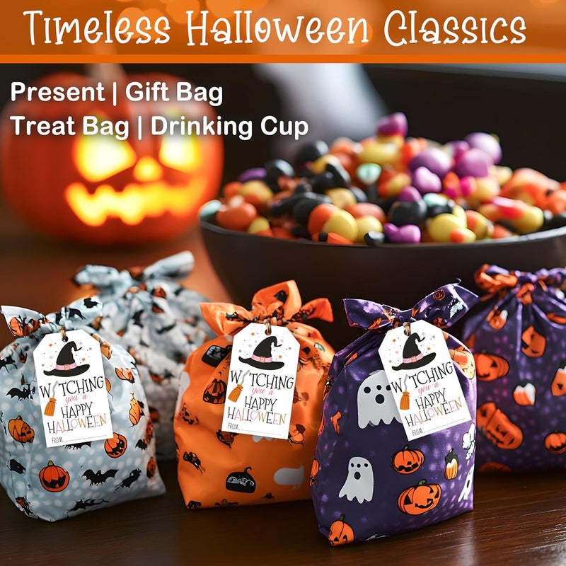 HandEasy 50 Pcs Halloween Tags with String, 2.1"×3.5" Witch Hat Paper Gifts Tags, Trick or Treat for Candy, Happy Halloween Gifts Tag Wrap for Party Favor - B04 - Image 4